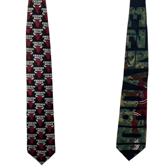 Lot Michael Jordan X Bugatchi Vintage silk Neck Tie Jordan 23 AND vtg BULLS tie - Picture 3 of 14